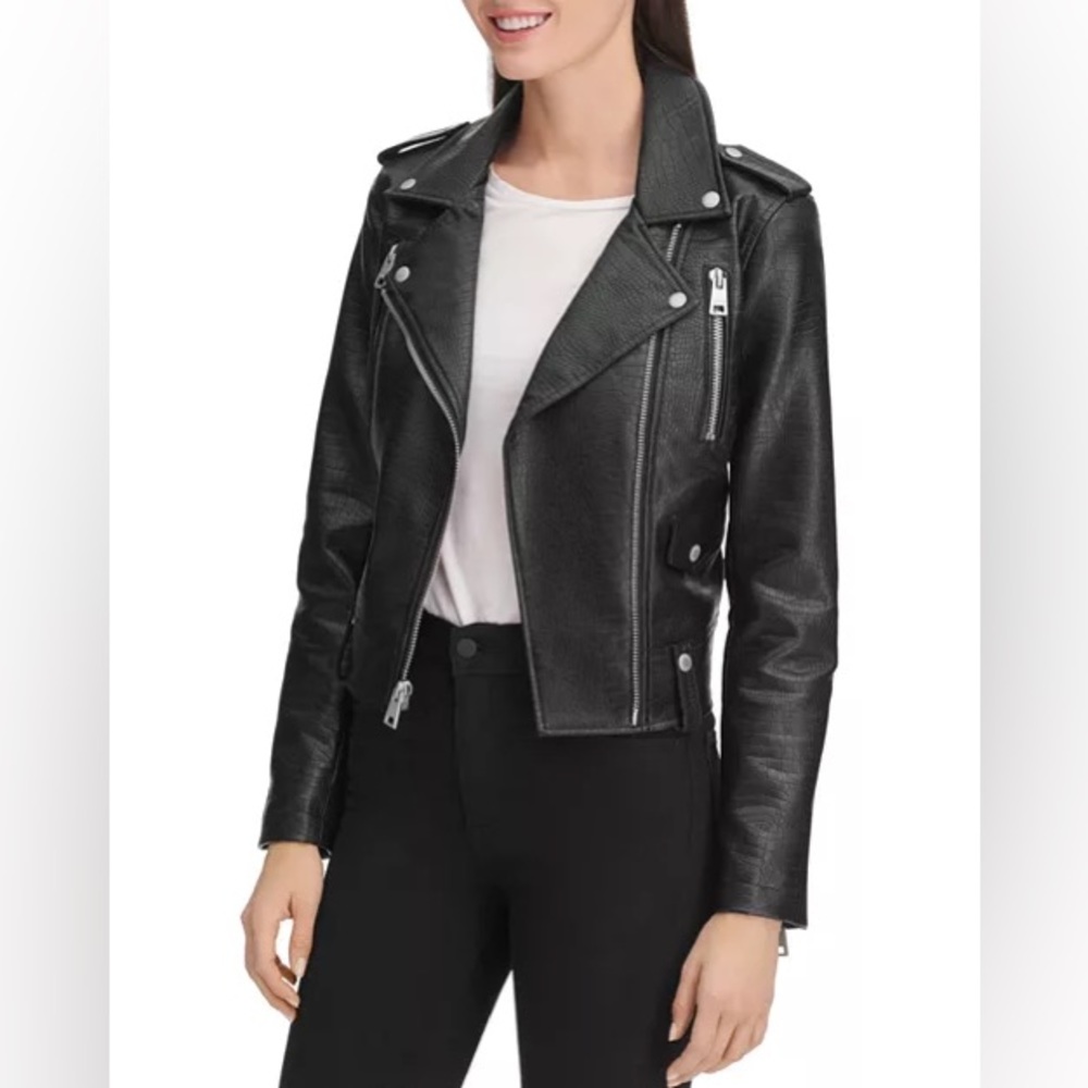 Levi's Croc Leather Asymmetrical Moto Jacket, Black